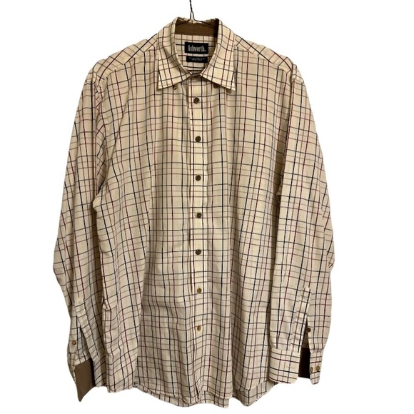 Ashworth Shirt Cotton plaid button up collard shirt with pocket zig zag stitch L - Picture 1 of 7